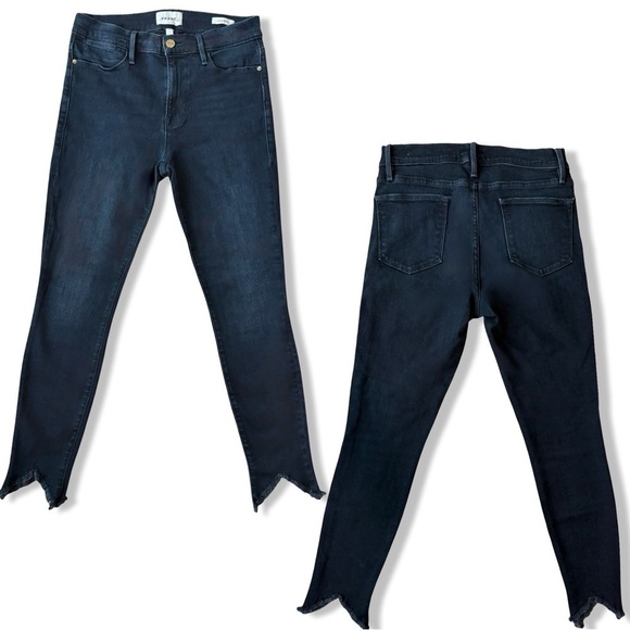FRAME Denim - Le High Skinny Double Triangle Raw Hem Jeans | Keen Dark Wash | 29 - Picture 3 of 16